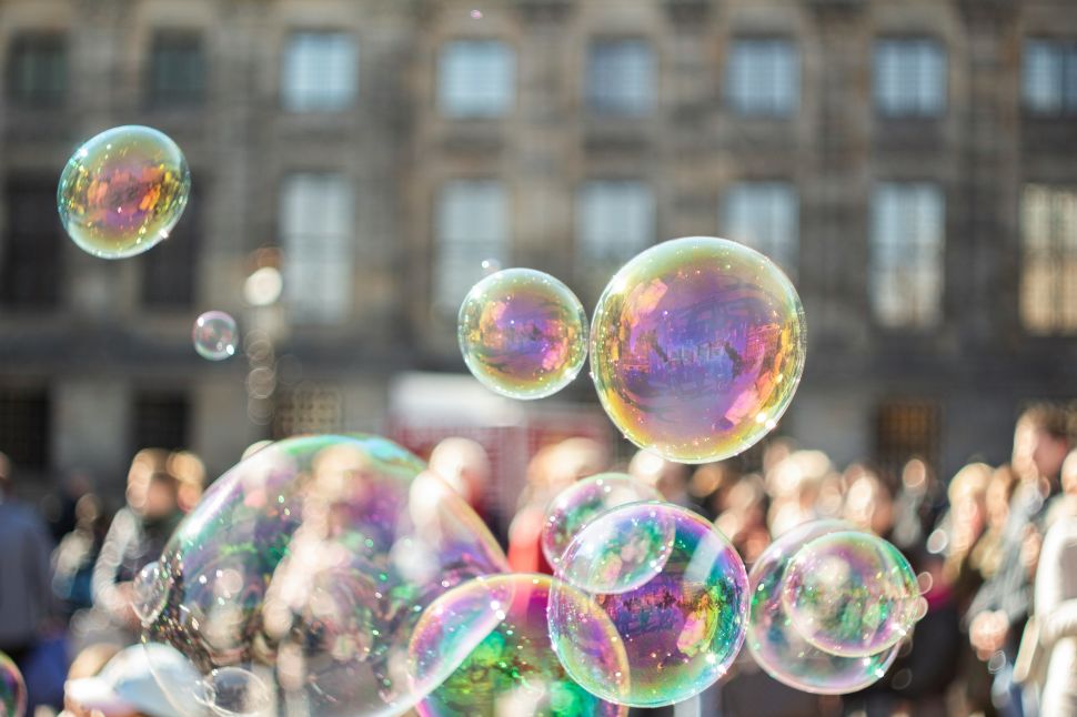 A group of bubbles in the air.